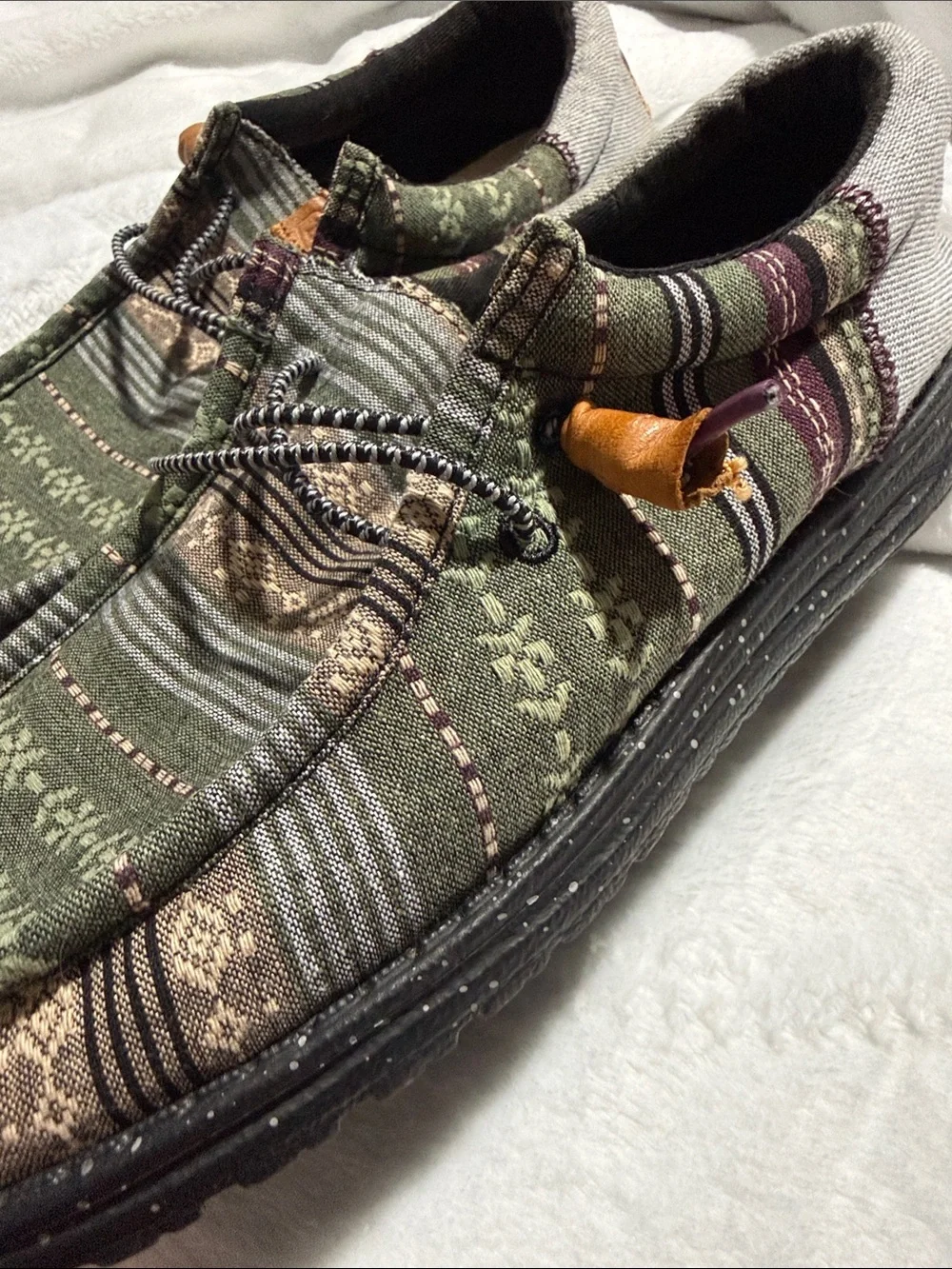 Hey Dude Olive Green Patterned Slip-On Loafers